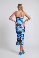 Tie Dye Slit Back Strapless Midi Dress