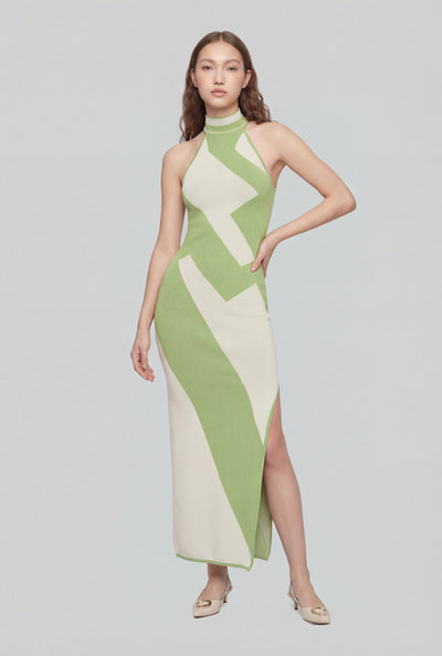 Halter Neck Patterned Sweater Dress