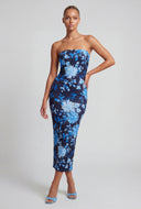Strapless Floral Midi Tube Dress