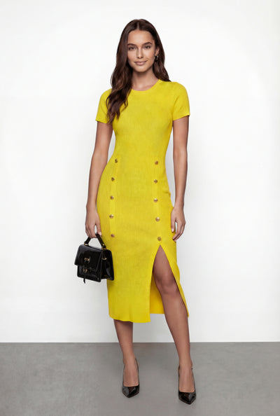 Rib Knit Button Detail Sweater Dress