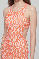 Wavy Drawstring Cutout Midi Dress