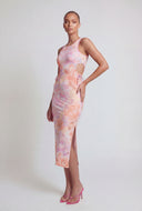 Floral Drawstring Cutout Midi Dress