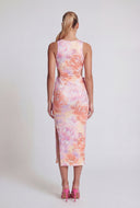 Floral Drawstring Cutout Midi Dress