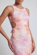 Floral Drawstring Cutout Midi Dress