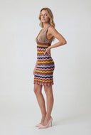 Open Loop Striped Crochet Mini Dress