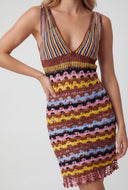 Open Loop Striped Crochet Mini Dress