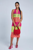 Color Block Distressed Knit Halter Dress