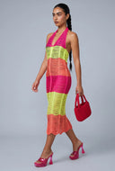 Color Block Distressed Knit Halter Dress