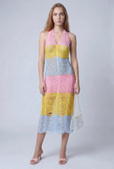 Color Block Distressed Knit Halter Dress