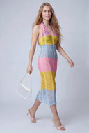 Color Block Distressed Knit Halter Dress