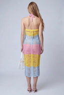Color Block Distressed Knit Halter Dress