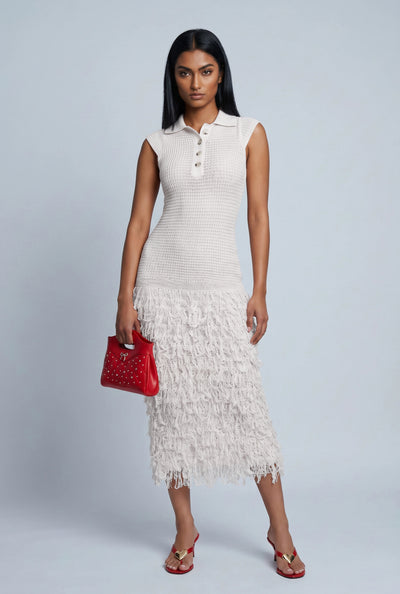 Beatrice Tiered Fringe Knit Midi Dress