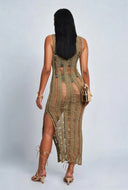 Distressed Crochet Maxi Dress
