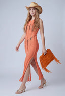 Distressed Crochet Maxi Dress