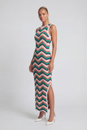 Chevron Pointelle Sleeveless Maxi Dress