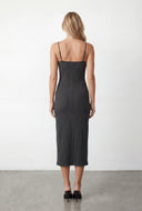 Ribbed Square Neck Slit Midi Dress