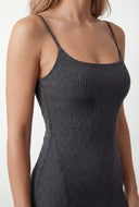 Ribbed Square Neck Slit Midi Dress