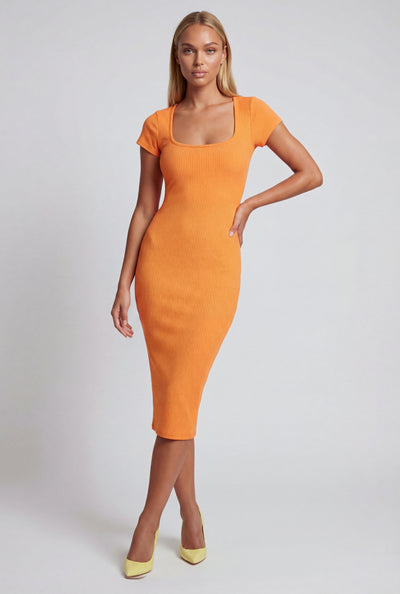 Marisol Ribbed Square Neck Midi Dress