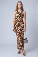 Patterned Drawstring Cutout Maxi Dress