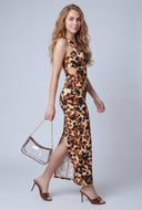 Patterned Drawstring Cutout Maxi Dress