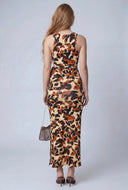 Patterned Drawstring Cutout Maxi Dress
