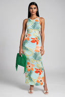 Floral Drawstring Cutout Maxi Dress