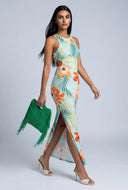 Floral Drawstring Cutout Maxi Dress