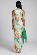 Floral Drawstring Cutout Maxi Dress