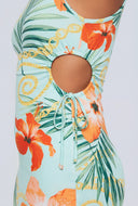 Floral Drawstring Cutout Maxi Dress