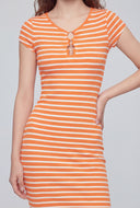 Double O Ring Striped Midi Dress
