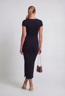 Ribbed Belted Boat Neck Maxi Dress