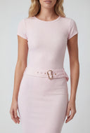 Ribbed Belted Boat Neck Maxi Dress