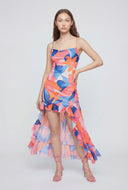 Floral Mesh Ruffle High-Low Dress