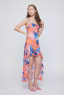 Floral Mesh Ruffle High-Low Dress