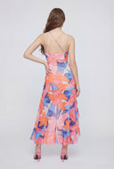 Floral Mesh Ruffle High-Low Dress