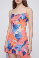Floral Mesh Ruffle High-Low Dress