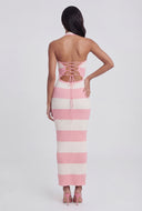 Paulina Striped Plunge Lace-Up Halter Dress
