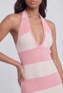 Paulina Striped Plunge Lace-Up Halter Dress