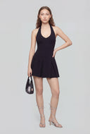Pleated Ponte Halter Mini Dress