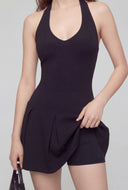 Pleated Ponte Halter Mini Dress