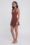 Pleated Ponte Halter Mini Dress