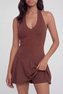 Pleated Ponte Halter Mini Dress