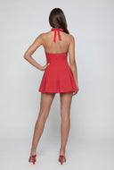 Pleated Ponte Halter Mini Dress