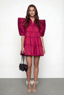 Taffeta Puff Sleeve Tiered Tent Dress