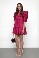 Taffeta Puff Sleeve Tiered Tent Dress