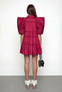 Taffeta Puff Sleeve Tiered Tent Dress
