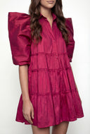 Taffeta Puff Sleeve Tiered Tent Dress