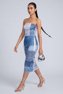 Patchwork Print Tube Dress