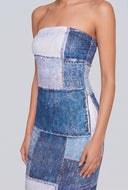 Patchwork Print Tube Dress