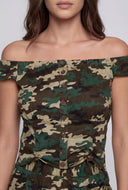 Camo Off The Shoulder Crop Top